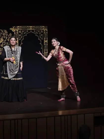 On stage with Suranya Aiyar during our performance interpreting the poems of Sarojini Naidu. Her recitation provided the perfect emotional landscape for my dance.
