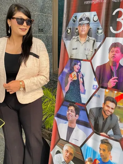 A proud moment standing next to the speaker banner at Delhi University's Shaheed Sukhdev College of Business Studies, where I was invited to speak about my journey.
