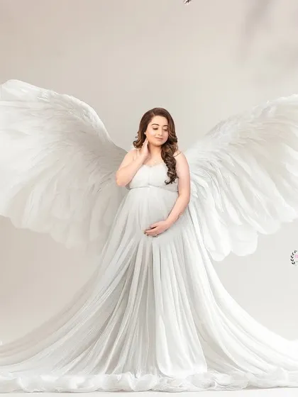 A heavenly portrait with beautiful white angel wings, creating a truly magical and unforgettable image.