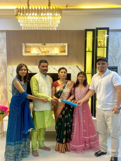 The best part of our job is the handover day. It is a joy to celebrate the Griha Pravesh with the Suryavanshi family and see them happy in their newly designed 2BHK home.