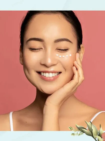 A trivia image showing a woman applying eye cream, a type of moisturizer. This is a visual clue for our trivia question about barrier repair.