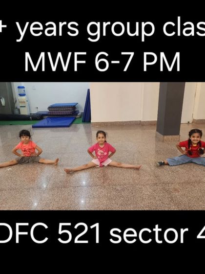 Our little champs in the 5+ years group class showing off their flexibility. We run regular batches at our Sector 45 studio to help kids build a strong foundation.