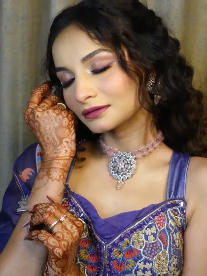 A close-up of the Haldi look, showcasing the sparkling liner and beautifully blended eyeshadow.