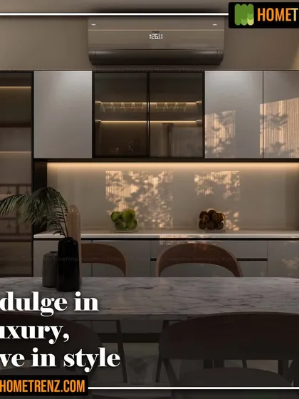 Indulge in luxury, live in style. The same dining area, viewed from a different angle, shows how the natural light plays on the glossy surfaces of the cabinetry.