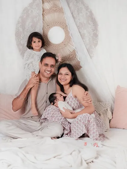 A perfect family portrait, filled with so much love and happiness. Capturing the bond between parents, siblings, and the newest little one is what makes these family newborn sessions so special.