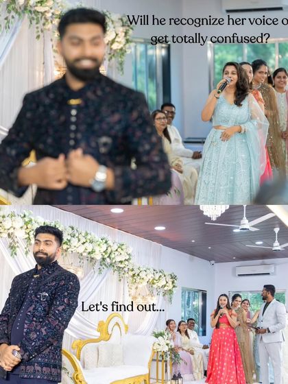 A fun game to start the engagement festivities. The blindfolded groom has to guess which of the voices belongs to his bride-to-be, creating a moment of laughter and anticipation.