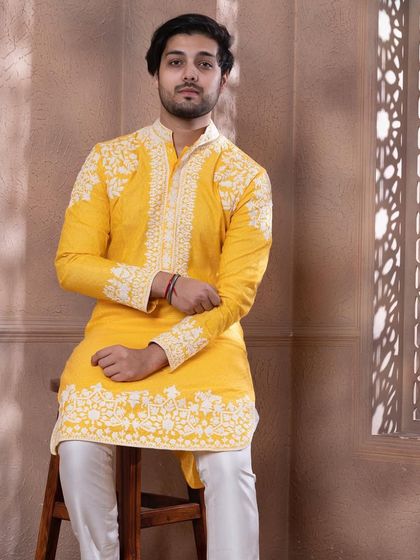 The zesty yellow kurta, a perfect statement piece for daytime celebrations.