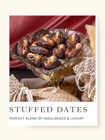 My luxurious stuffed dates are a perfect blend of indulgence and health. Each date is filled with premium nuts, offering a rich and satisfying treat that is both elegant and delicious.