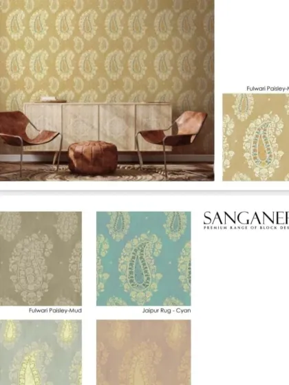 The classic 'Fulwari Paisley' motif from my Sanganeri range. This timeless Indian pattern is perfect for creating an elegant and traditional look in a living room or bedroom.