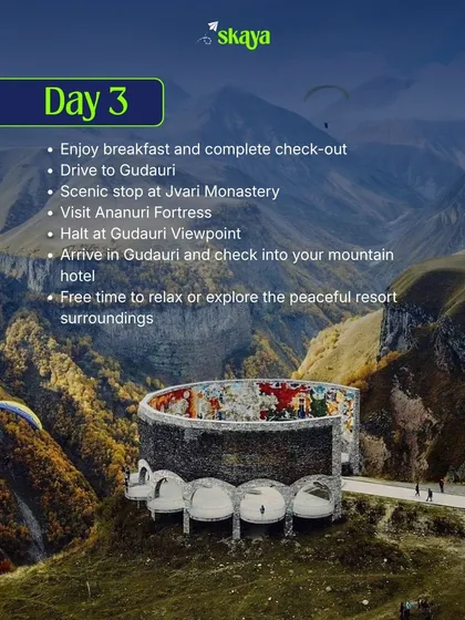 We believe in slow travel, not checklists. Here’s a peek at Day 3 of our Georgia itinerary, showing how we balance scenic drives to places like Gudauri with free time to relax and explore at your own pace.