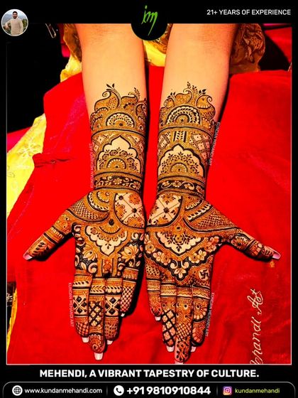 A vibrant and culturally rich design, this full-hand mehndi showcases the beauty of traditional Indian patterns.