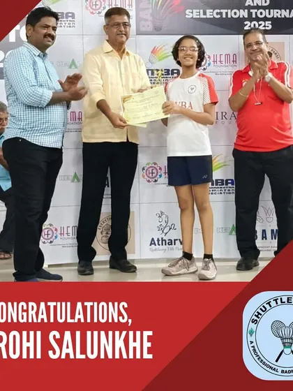 Celebrating Aarohi Salunkhe as she receives her runner-up award for the Under-11 Girls Singles at the District Championship. Her hard work truly paid off.