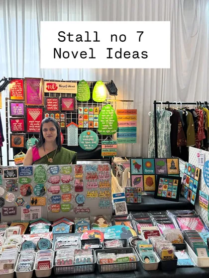 A wider view of my stall setup in Bangalore. I try to arrange my products so you can easily see the variety of home decor and gifts available.