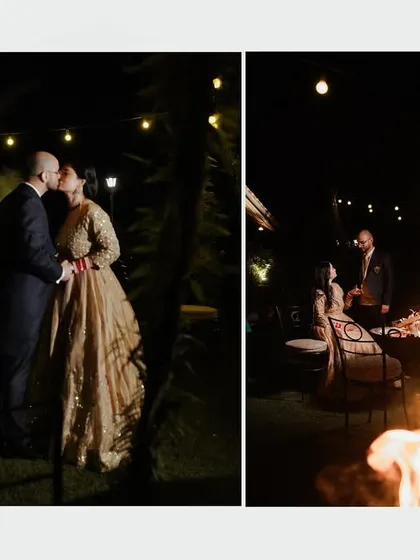 Night shoots offer a canvas for creativity. In our workshops, you'll learn to work with different artificial light sources, from the soft glow of string lights for a romantic kiss to the warm, dynamic flames of a bonfire for an intimate seated portrait.