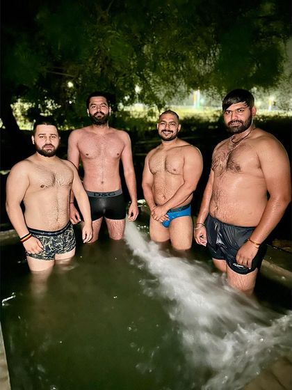 With my 'mitter' (friends). We train together and relax together. A strong support system is crucial.