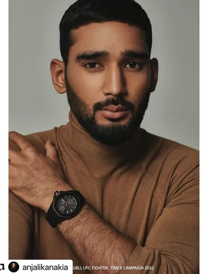 A clean, sophisticated shot for the Timex campaign. I styled the UFC fighter in a simple brown turtleneck to create a more refined look, showing the watch's versatility and proving it can be worn both in and out of the ring.