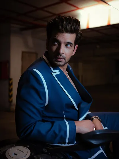 A close-up of the custom suit for the Indian Telly Awards. The details on the lapel and the fit were crucial for creating a polished and camera-ready appearance.
