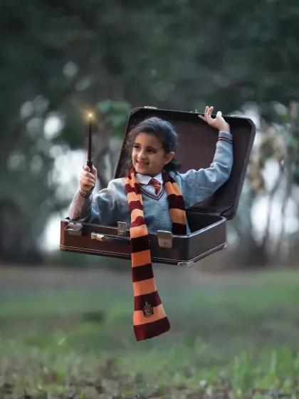 Ready for adventure in a magical flying suitcase. This composite image is a perfect example of how we can bring fantastical ideas to life.