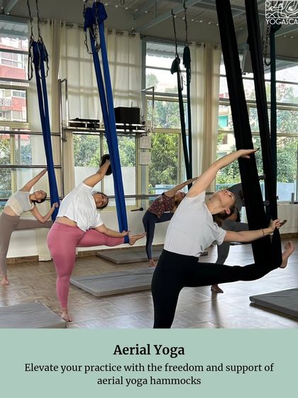 Elevate your practice with the freedom and support of aerial yoga hammocks. It's a unique experience that combines strength, flexibility, and a sense of weightlessness.