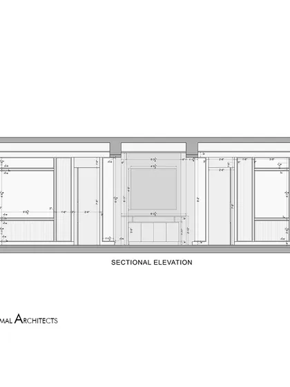 A sectional elevation drawing for the Jain Cosphere Office, illustrating the composition of wall treatments and partitions.