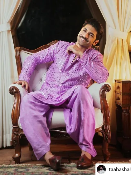 It’s not just for the girls. I also specialize in men's grooming for camera, ensuring a look that's polished and natural. Here’s the amazing Taha Shah looking sharp and camera-ready on set.