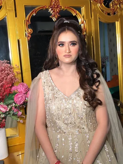 A full view of this stunning engagement gown. The makeup is soft and romantic to match the fairy-tale vibe.