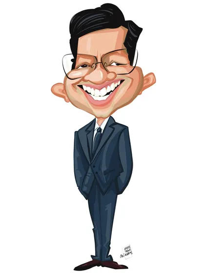 The same client from the previous image, this time styled in a formal suit. This shows how I can create different versions of a caricature for various professional contexts, like a LinkedIn profile or a business card.