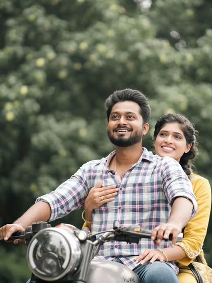 On the road together. This shot from a pre-wedding session captures the sense of adventure and shared journey.
