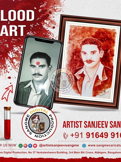 This portrait was a tribute, created from an old black and white photograph. Using blood as the medium adds a layer of life and vitality, making it feel as if the memory itself is breathing. It is a powerful way to honor our ancestors.