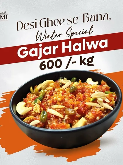Winter Special Gajar Halwa. Nothing says winter in North India like a warm bowl of Gajar Halwa. Ours is made the traditional way with fresh carrots, milk, khoya, and pure desi ghee.