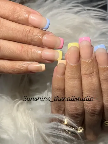A different view of the pastel rainbow French tips.