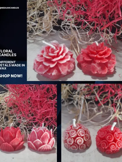 Blooming in wax. Our handcrafted floral candles, including roses, lotuses, and swirl-patterned balls, are perfect for gifting or decorating.