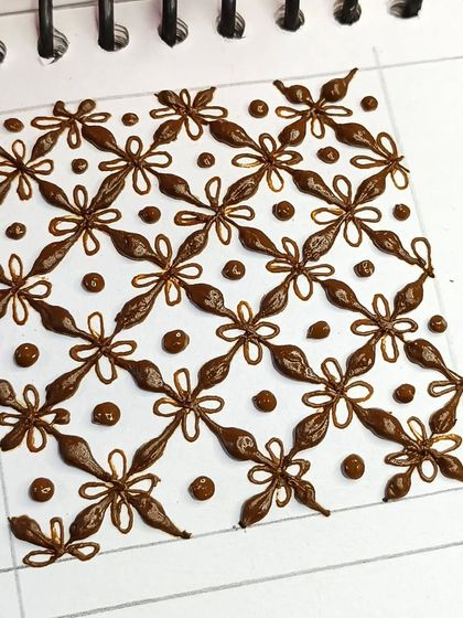 A close-up of a beautiful 3D-style grid pattern. This is an advanced filler technique that adds a lot of depth to your mehndi.