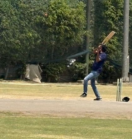 Action from the pitch. One of our team members hitting a powerful shot during our annual cricket match.
