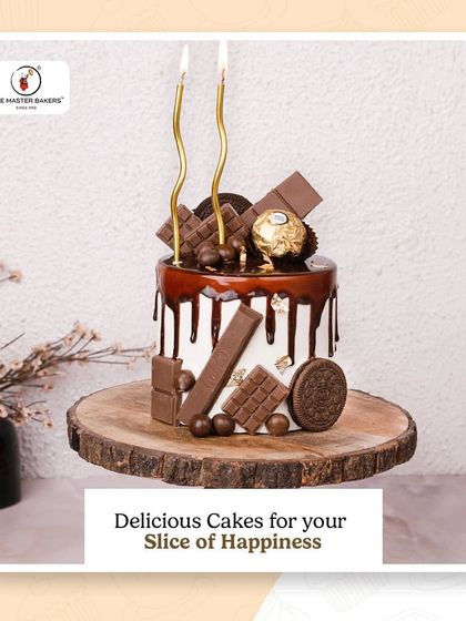 A slice of happiness for any celebration. This chocolate drip cake is overloaded with goodies like Ferrero Rocher, Oreo, and chocolate bars, making it a dream come true for any chocolate enthusiast.