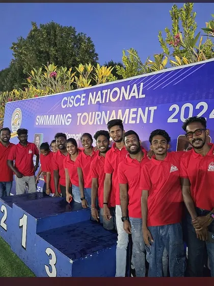 More than just a team, we are a family. Here is our coaching staff and swimmers representing Team SSA with pride at the CISCE National Swimming Tournament.