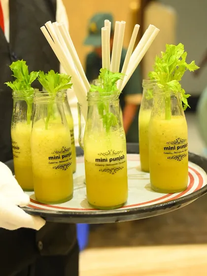 Our signature mocktails served in branded glass bottles with fresh celery. This is a healthy and stylish beverage option for any occasion.