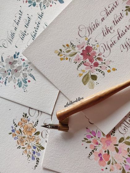 A collection of the gratitude cards, each with a unique floral color palette but united by the same heartfelt message and elegant script.