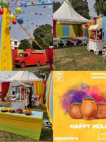 My food truck service is perfect for large outdoor events and festivals too. Here is a look at a colorful Holi celebration I catered, complete with the truck and additional live food counters to keep everyone happy and well fed.