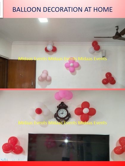 Simple balloon flower bunches and clusters on the walls and ceiling can instantly brighten up a room for a celebration.