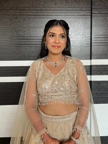 Another angle of this soft glam look, showing the beautiful smile and radiant skin.