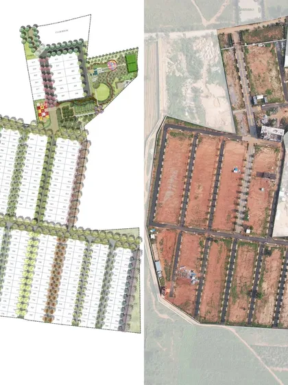 This image shows the direct translation from master plan to reality for a large layout development. It highlights the meticulous planning of streets, plots, and green spaces, and the satisfaction of seeing that vision take shape on the ground.