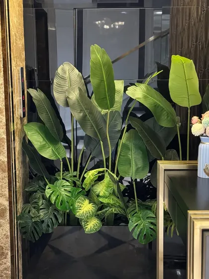 This wide shot shows how a large, well-placed planter can transform an elevator lobby from a purely functional space into a welcoming and aesthetically pleasing one.