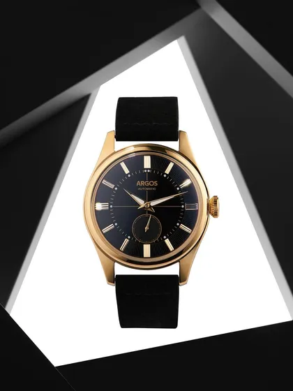 A different take on the geometric framing concept. This shot provides a clearer, more direct view of the Argos watch while still using the black-and-white shapes to create a strong, graphic composition.