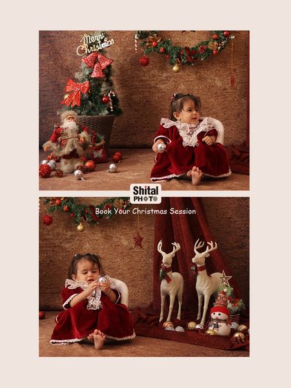 Two different setups from a vintage-style Christmas session. I offer a variety of props and backdrops to create the perfect holiday look.