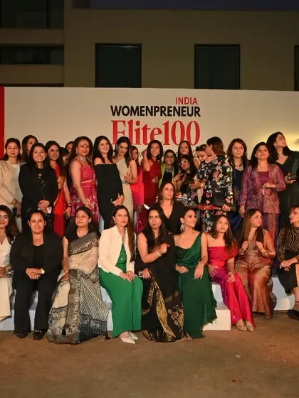 We excel at managing award ceremonies and networking events. This group photograph captures the celebratory atmosphere at the India Womenpreneur Elite 100 event, held against a clean, branded stage backdrop we designed and installed.