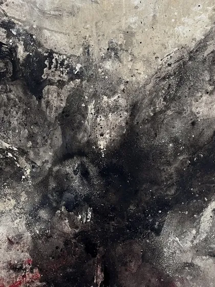 'Last dream of the Hangmn and the Hand of God' is a dark and emotive 4x5 feet abstract. I used black, gray, and beige with hints of deep red to evoke a sense of chaos and mystery, telling a powerful story through texture and contrast.