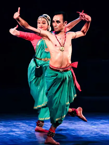 Performing alongside my Guru, Sri P. Praveen Kumar, and the Chithkala Ensemble. This image from our production 'Thyagaraja Hrt Sadana' reflects the unity and shared passion of our group performances.
