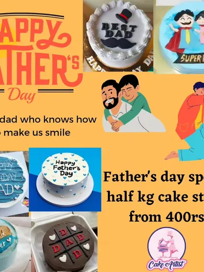Make Father's Day extra special with a themed cake. This collage shows some of my popular designs for dads, starting from just 400rs for a half kg cake.