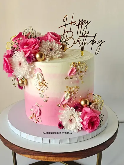 The full view of the pink and white ombre cake, a perfect blend of elegance and charm for a special milestone.
